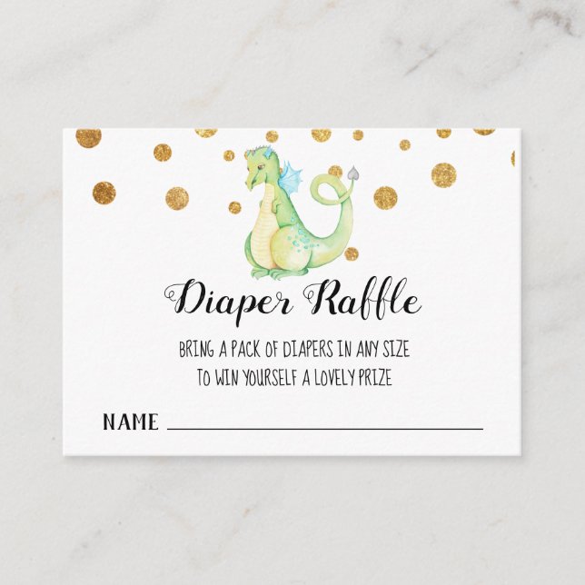 Tarjeta De Recepción *~* Dragón verde lindo - Baby Shower Diaper Raffle (Anverso)