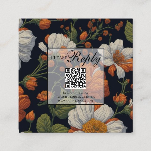 Tarjeta De Recepción Dramático Naranja blanco elegante floraciones códi (Anverso)
