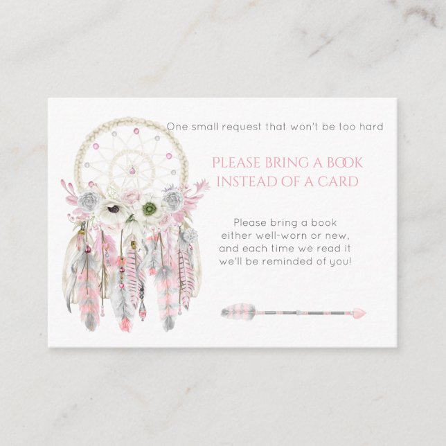 Tarjeta De Recepción Dream Catcher Pink Gray Ivory Shower Solicitud de  (Anverso)