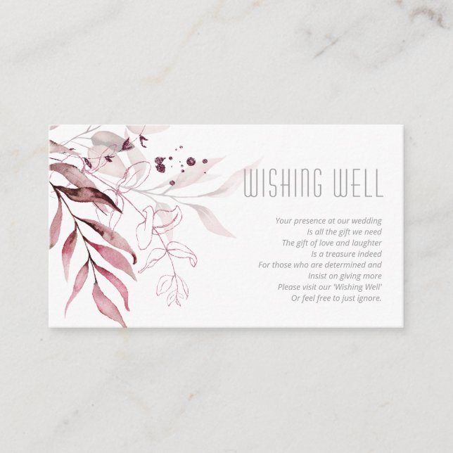 Tarjeta De Recepción Dreamy Foliage Wishing Well V2 Burgundy ID817 (Anverso)