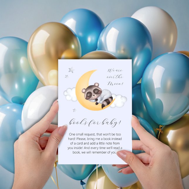 Tarjeta De Recepción Dreamy Over the Moon Raccoon Boy Baby Shower (Dreamy Over the Moon Raccoon Boy Baby Shower Enclosure Card)