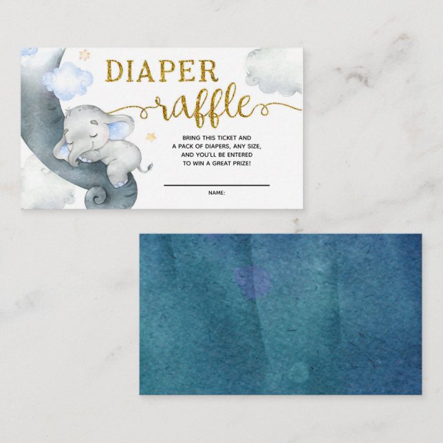 Tarjeta De Recepción Dreamy Stars Elephant Baby Shower Diaper Raffle (Anverso / Reverso)