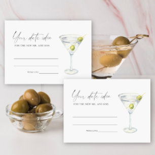 Tarjeta De Recepción Dry Martini Ducha de novia Ideas Frasco de fecha