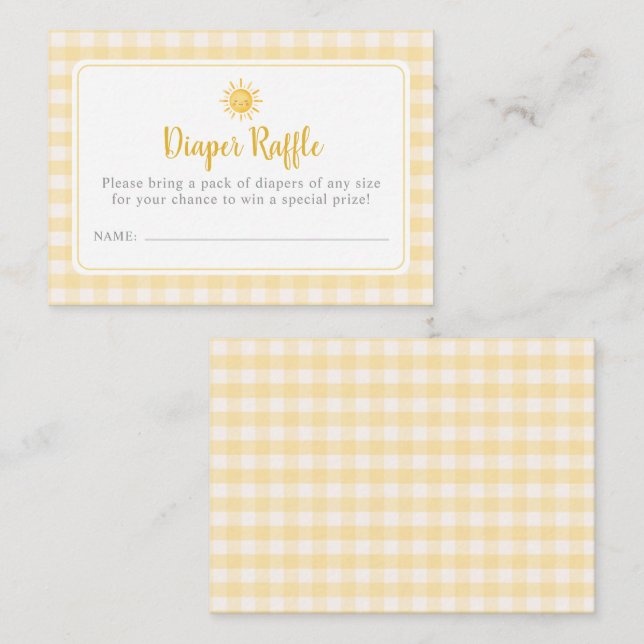Tarjeta De Recepción Ducha de bebé Amarillo Sol Diaper Raffle (Anverso / Reverso)