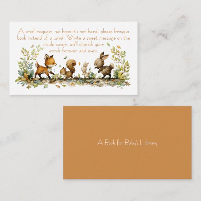 Tarjeta De Recepción Ducha de Bebé Animales del Bosque Trae un Libro (Anverso / Reverso)