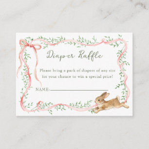 Tarjeta De Recepción Ducha de bebé con lazo floral rosa de conejo, rifa