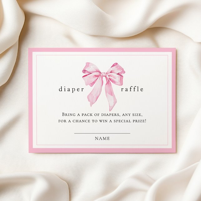 Tarjeta De Recepción Ducha de bebé con lazo rosa, rifa de pañales (Subido por el creador)