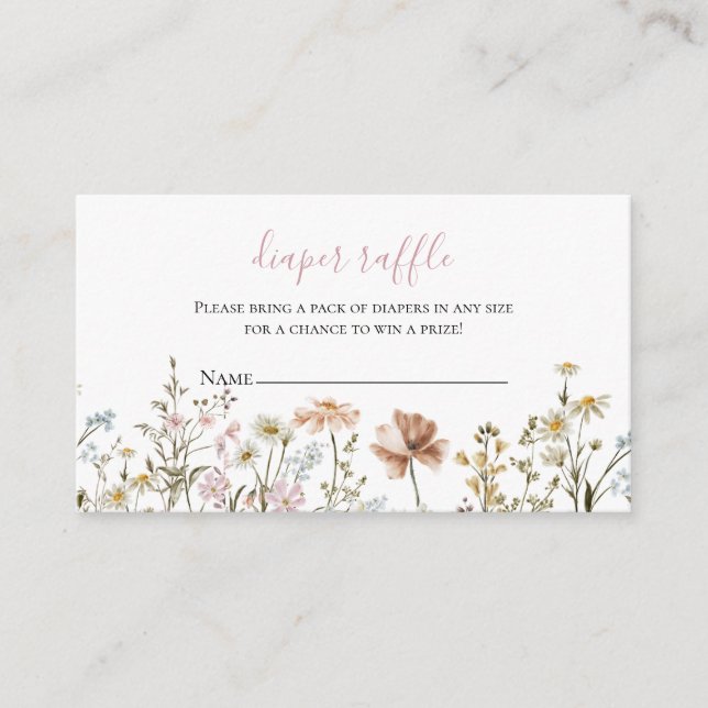 Tarjeta De Recepción Ducha de bebé de flores silvestres Rifa de pañales (Anverso)