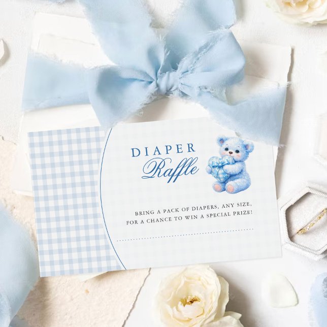 Tarjeta De Recepción Ducha de bebé de osito de gingham azul de corazón  (Subido por el creador)