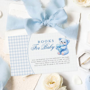 Tarjeta De Recepción Ducha de bebé de osito de gingham azul de corazón