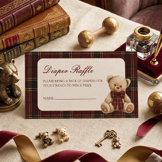 Tarjeta De Recepción Ducha de bebé de osito de peluche a cuadros elegan