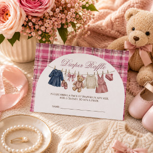 Tarjeta De Recepción Ducha de bebé de ropa tendida rosa para oso Diaper