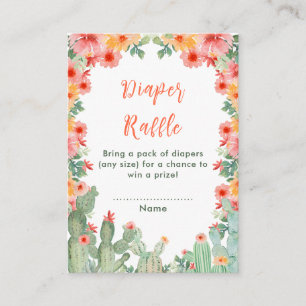 Tarjeta De Recepción Ducha de Bebé Diaper Raffle Floral Cactus Boho