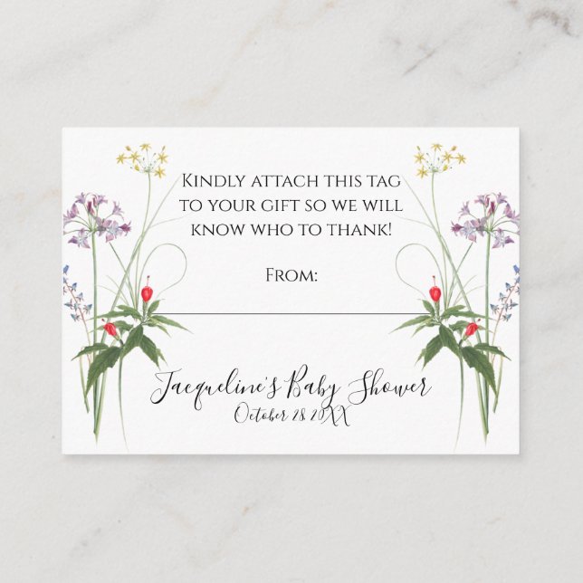 Tarjeta De Recepción Ducha de Bebe Flores Acuarela Floral y Abeja Salva (Reverso)