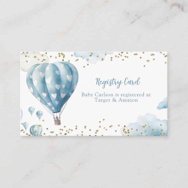 Tarjeta De Recepción Ducha de Bebé Globo Aerostático Azul (Anverso)