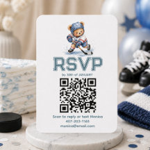 Ducha de bebé Hockey Teddy Bear Código QR RSVP Ad