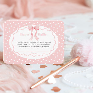 Tarjeta De Recepción Ducha de Bebé Lunares de Lazo Rosa Rifa de Pañales