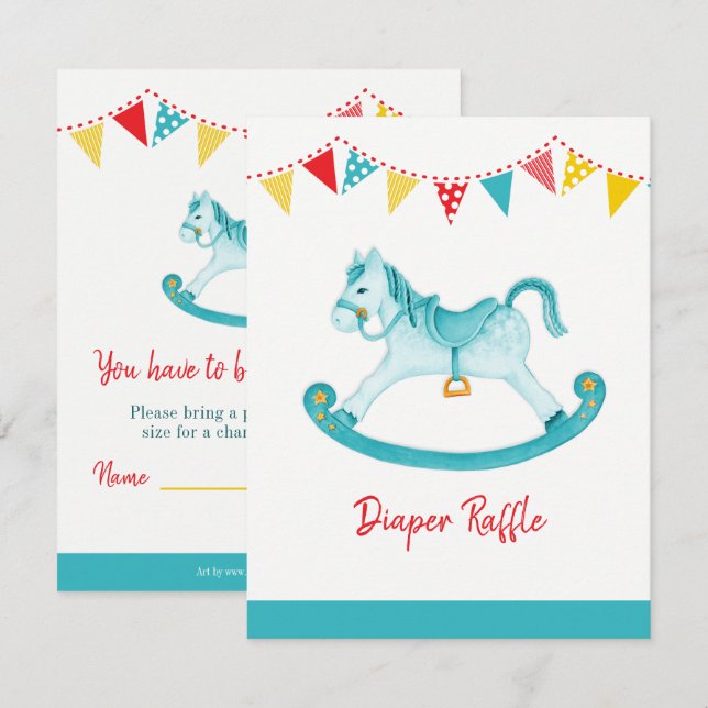 Tarjeta De Recepción Ducha de bebé mecerse caballo diaper raffac aqua (Anverso / Reverso)