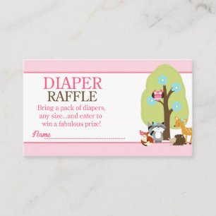 Tarjeta De Recepción Ducha de Bebé Niña Animales del Bosque Rifa de Pañ