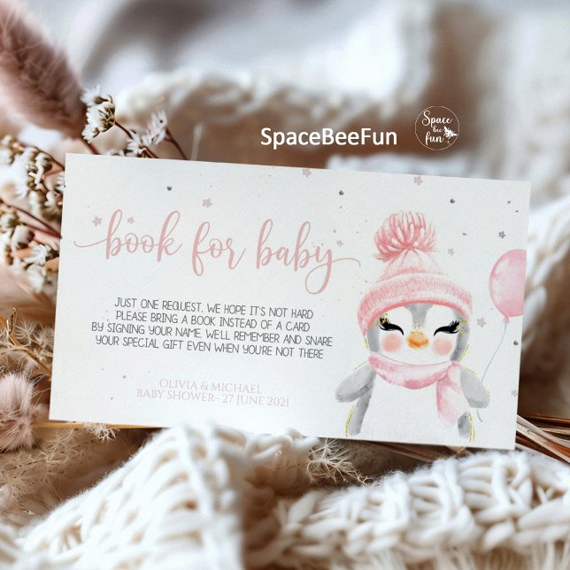 Tarjeta De Recepción Ducha de bebe Penguin de invierno (Penguin baby shower diaper raffle, penguin book for baby insert, penguin theme diaper raffle card, b)
