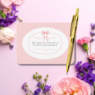 Tarjeta De Recepción Ducha de Bebé Puntos de Lazo Rosa Diaper Rifa de B