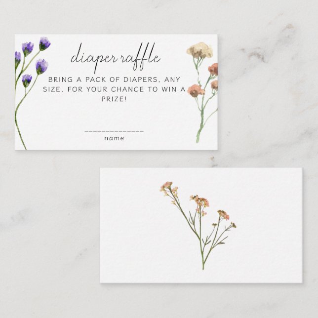 Tarjeta De Recepción Ducha de Bebé Rifa de Pañales Boho Meadow Blooms (Anverso / Reverso)