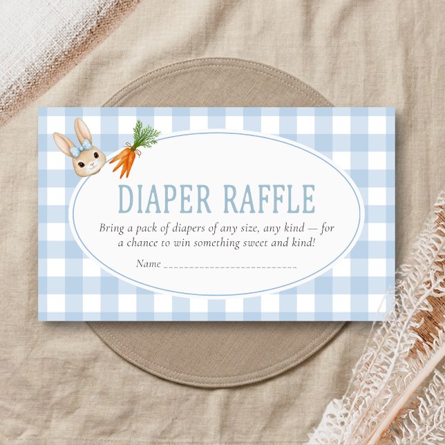 Tarjeta De Recepción Ducha de Bebé Rifa de Pañales Somebunny (Gingham Little Bunny Baby Shower Diaper Raffle)