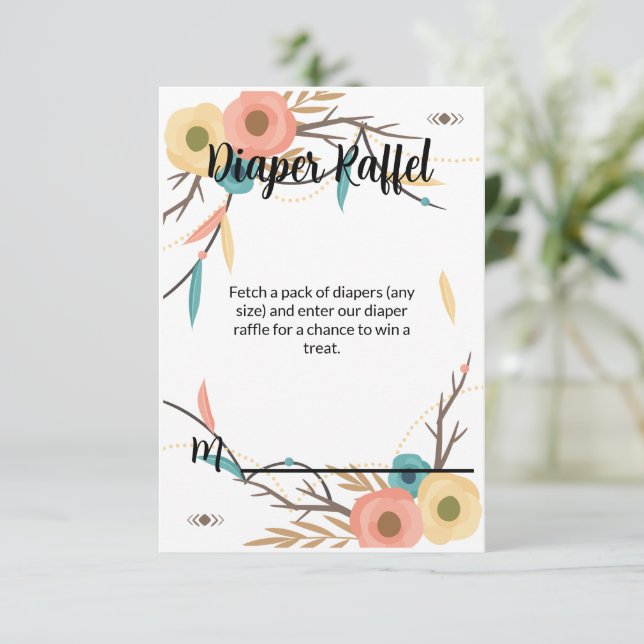Tarjeta De Recepción Ducha de bebé rústica boho, rifa de pañales (Anverso de pie)