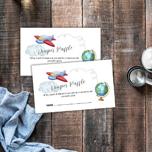 Tarjeta De Recepción Ducha de bebé sorteo de pañales con avión y mapa m