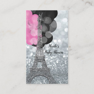 Tarjeta De Recepción Ducha de Bebé Torre Eiffel Brillo Plateado Rifa de