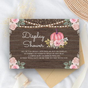 Tarjeta De Recepción Ducha de exhibición de madera floral rosa calabaza