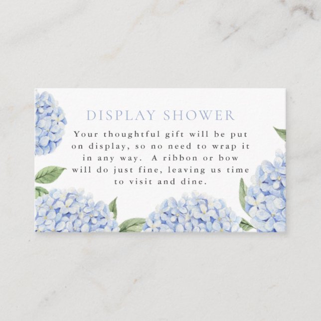 Tarjeta De Recepción Ducha de exhibición, Hortensia Azul (Anverso)