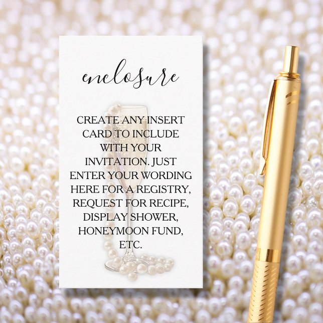 Tarjeta De Recepción Ducha de las perlas y del prosecco (CREATE YOUR OWN Pearls & Prosecco Bridal Shower Enclosure Cards for any details your guests need)