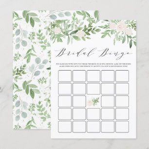 Tarjeta De Recepción Ducha de Novia Bingo de Verdor y Flores Blancas