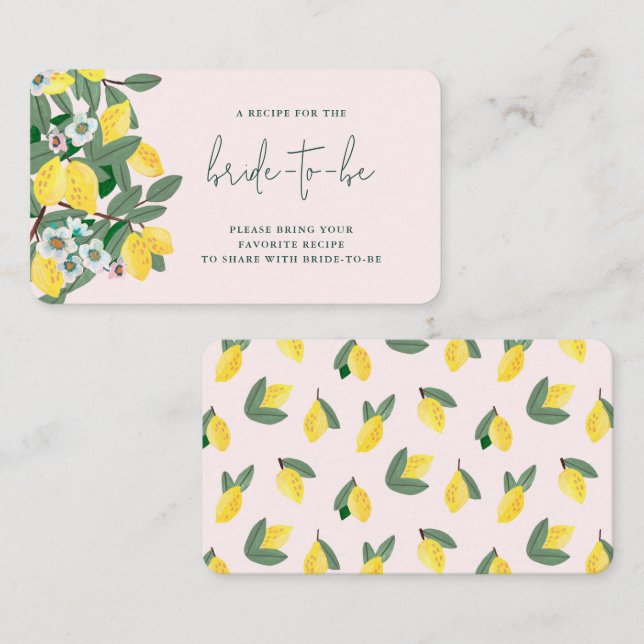Tarjeta De Recepción Ducha de Novia de Limón Italiano Comparte una Rece (Anverso / Reverso)