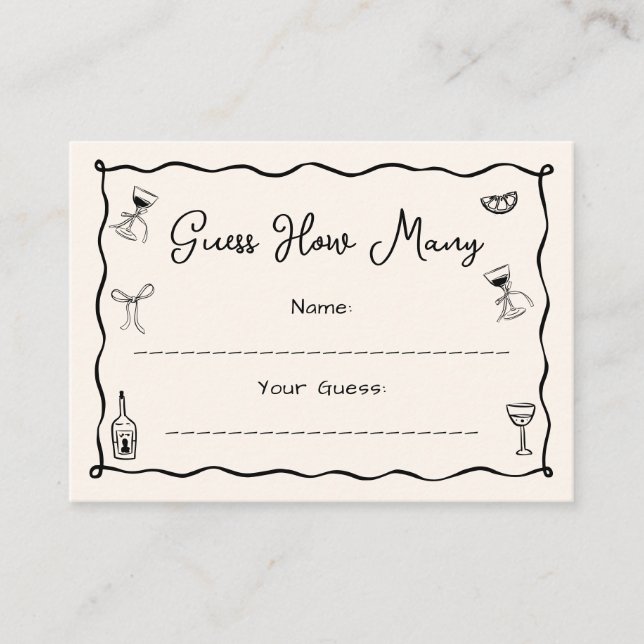 Tarjeta De Recepción Ducha de novia de mano negra adivina cuántas carta (Anverso)