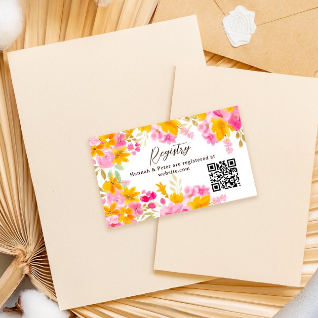 Tarjeta De Recepción Ducha de novia en el registro amarillo rosa amaril (Garden yellow pink floral registry bridal shower enclosure card)