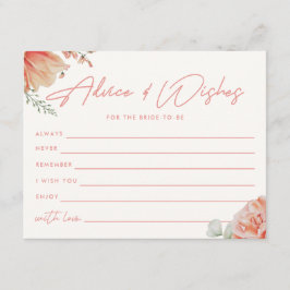 Tarjeta De Recepción Ducha de Novia Floral Moderna "Consejos y Deseos"