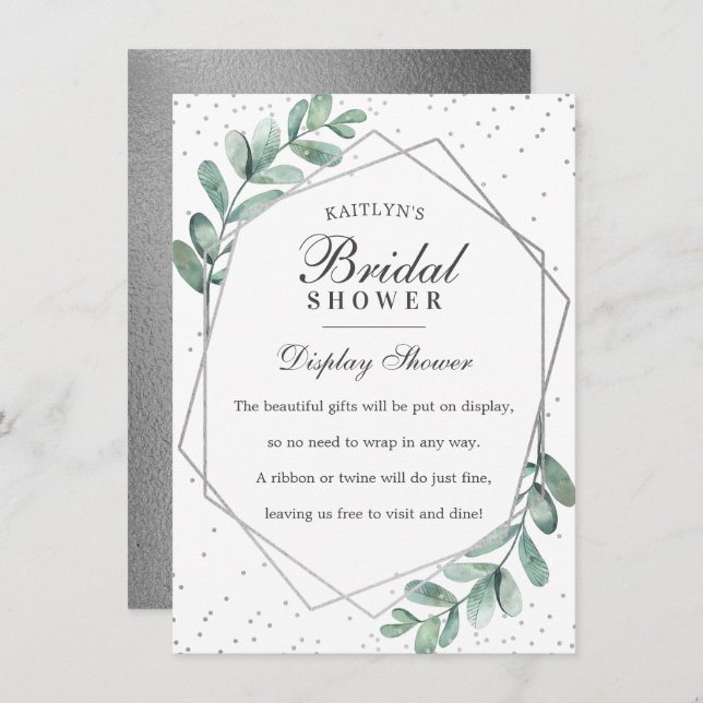 Tarjeta De Recepción Ducha de Novia Geométrica de Eucalipto Plateado (Anverso / Reverso)