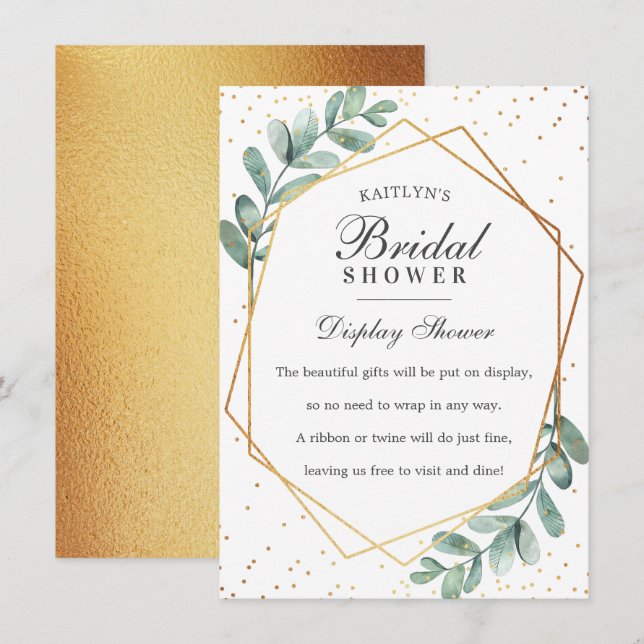 Tarjeta De Recepción Ducha de novia geométrica Eucalyptus Gold (Anverso / Reverso)