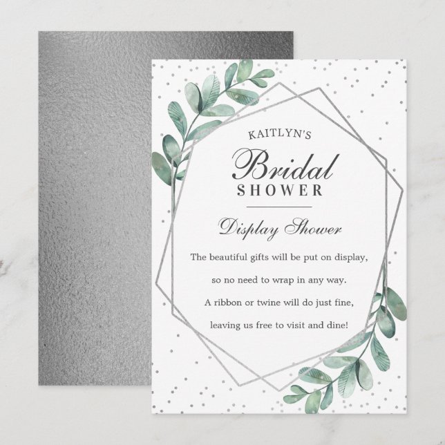 Tarjeta De Recepción Ducha de novia geométrica Eucalyptus Silver (Anverso / Reverso)
