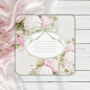 Tarjeta De Recepción Ducha de Novia Hortensias Blancas Rosadas Verde Sa