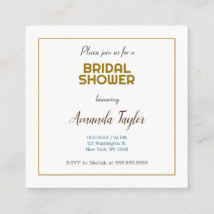 Tarjeta De Recepción Ducha de Novia Minimalista Color Blanco Dorado
