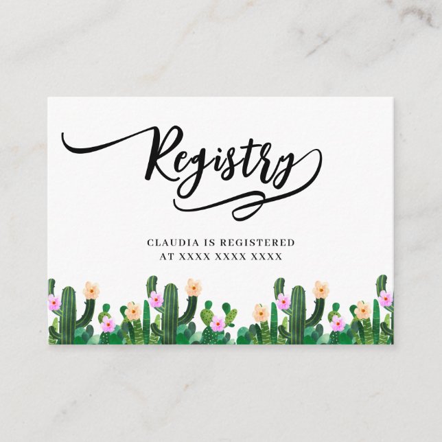 Tarjeta De Recepción Ducha de Novia Registro de Cactus (Anverso)