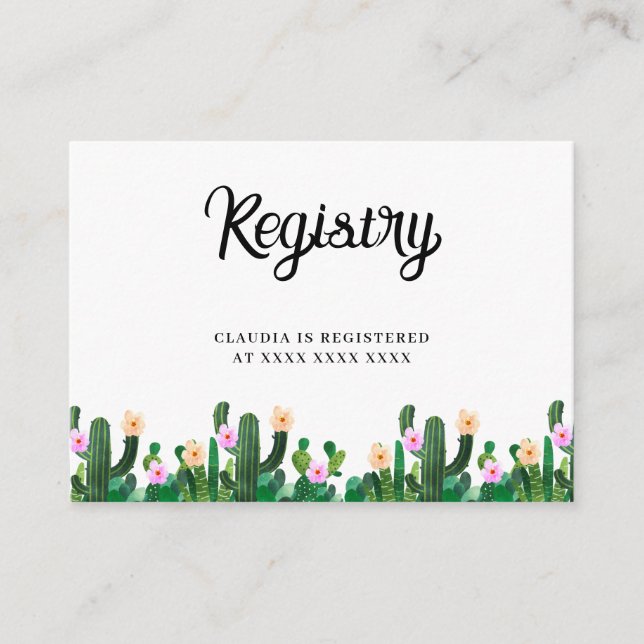 Tarjeta De Recepción Ducha de Novia Registro de Cactus (Anverso)