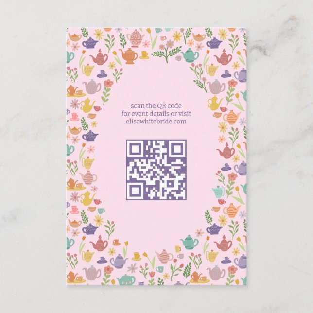 Tarjeta De Recepción Ducha de Novia Tea Party Código QR PERSONALIZADO L (Anverso)