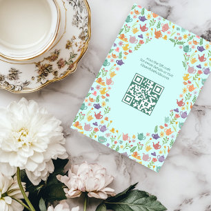 Tarjeta De Recepción Ducha de Novia Tea Party Código QR PERSONALIZADO L