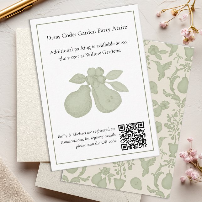 Tarjeta De Recepción Ducha de novias Perfecta Pear | Registro de Sage G (QR Code Info Card)