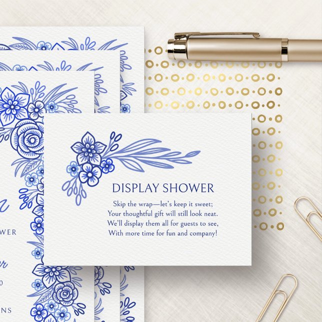 Tarjeta De Recepción Ducha de pantalla azul floral francesa (Subido por el creador)