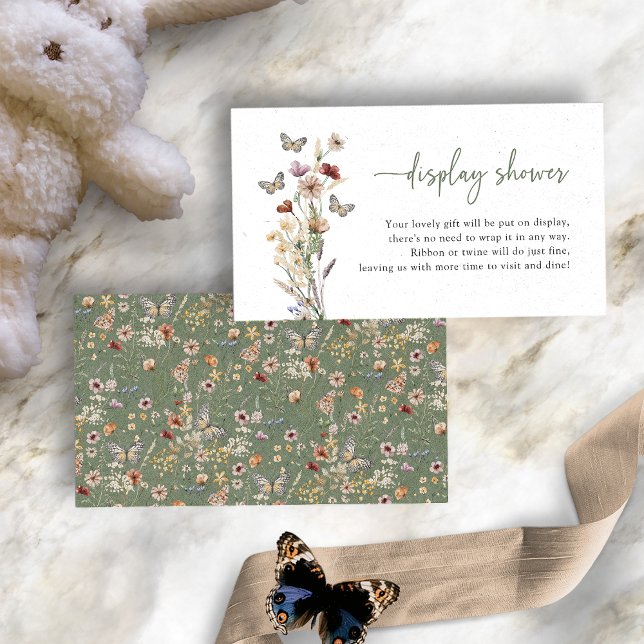Tarjeta De Recepción Ducha de pantalla Green Boho Wildflower (Sage Green Boho Wildflower Display Shower Enclosure Card by Painted Paperie
)